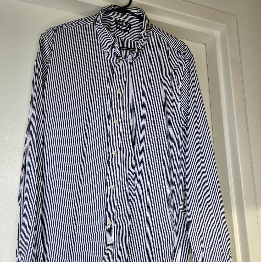 Navy Striped Polo Dress Shirt